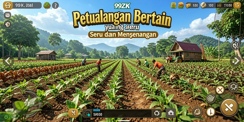 Screenshot utama 99ZK menunjukkan gameplay bertani yang menarik.