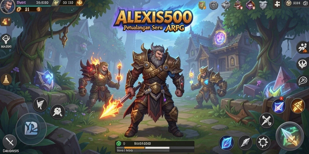 Screenshot gameplay ARPG ALEXIS500 yang menampilkan pertarungan epik.