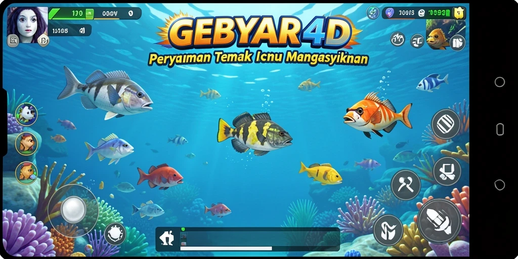 Screenshot gameplay GEBYAR4D yang menampilkan aksi menembak ikan.