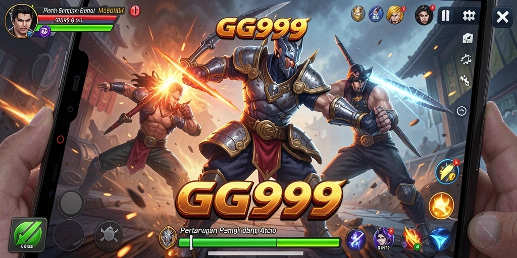 Screenshot dari gameplay GG999 menampilkan aksi pertarungan yang intens.