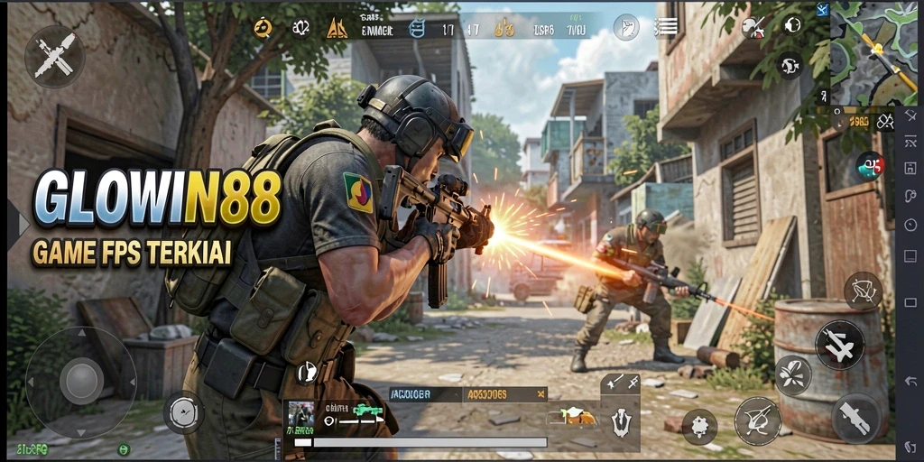 Screenshot GLOWIN88 menampilkan gameplay FPS yang intens dan penuh aksi.