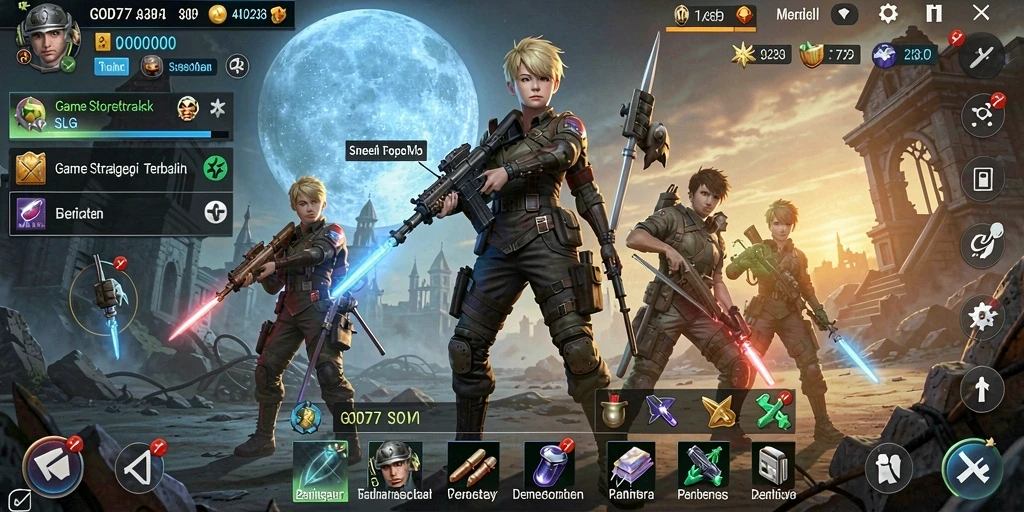 Screenshot utama GOD77 menunjukkan pertempuran strategis yang seru.