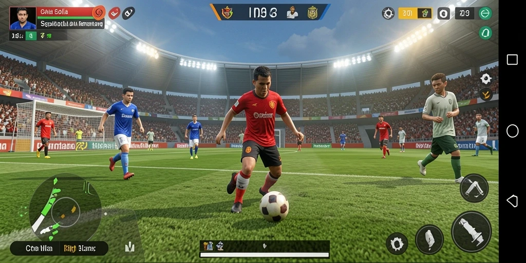 Gameplay H03 yang mendebarkan dengan aksi sepak bola yang realistik.