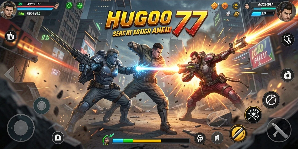 Tampilan gameplay seru HUGO77 dengan aksi pertarungan menegangkan.