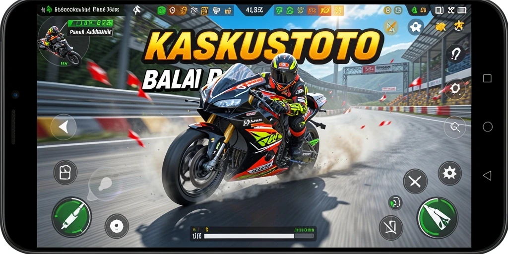Screenshot game KASKUSTOTO menampilkan balapan motor yang mendebarkan.