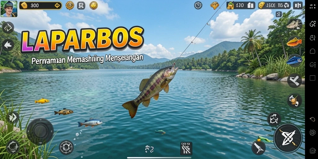 Tampilan gameplay LAPARBOS dengan aksi memancing yang seru.