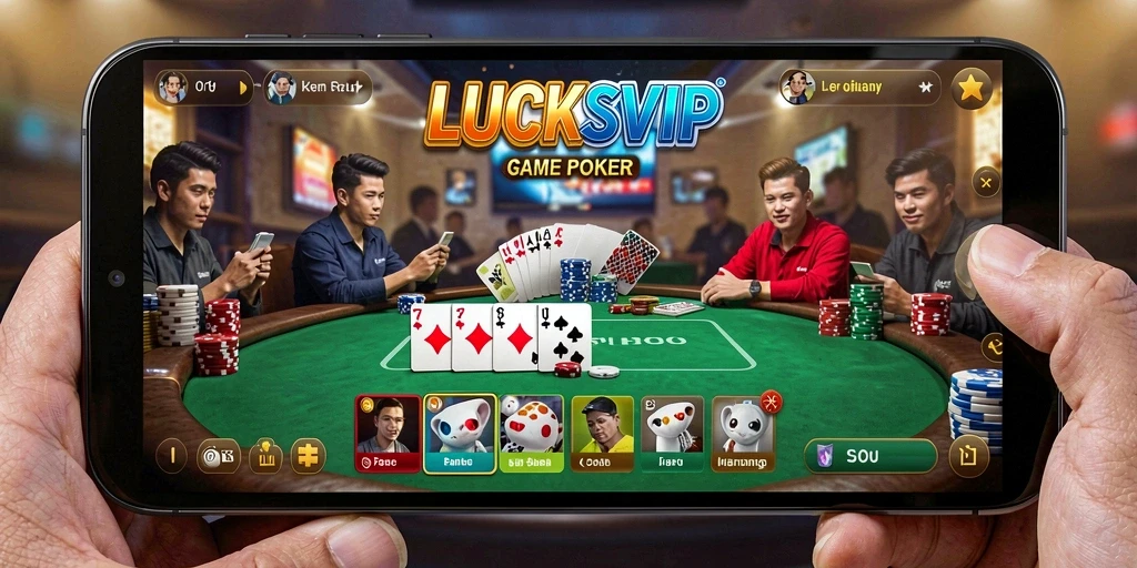 Tampilan gameplay seru di LUCKSVIP dengan suasana poker menyenangkan.