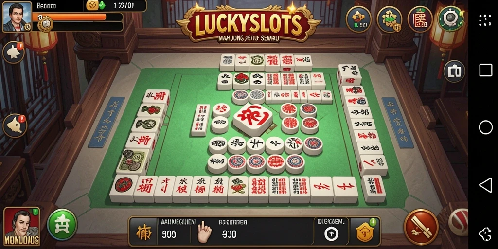 Tampilan gameplay menarik dari LUCKYSLOTS dengan elemen Mahjong.