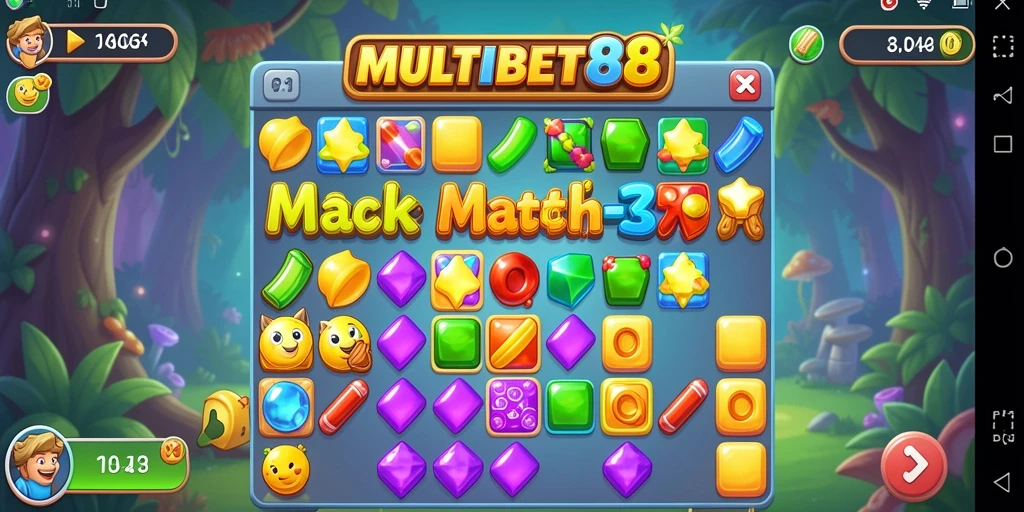 Gameplay seru MULTIBET88 dengan elemen Match-3 yang berwarna-warni.