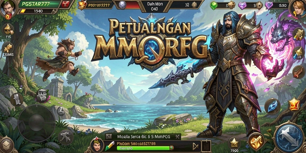Screenshot PGSTAR777 menampilkan aksi pertarungan epik dalam dunia MMORPG.