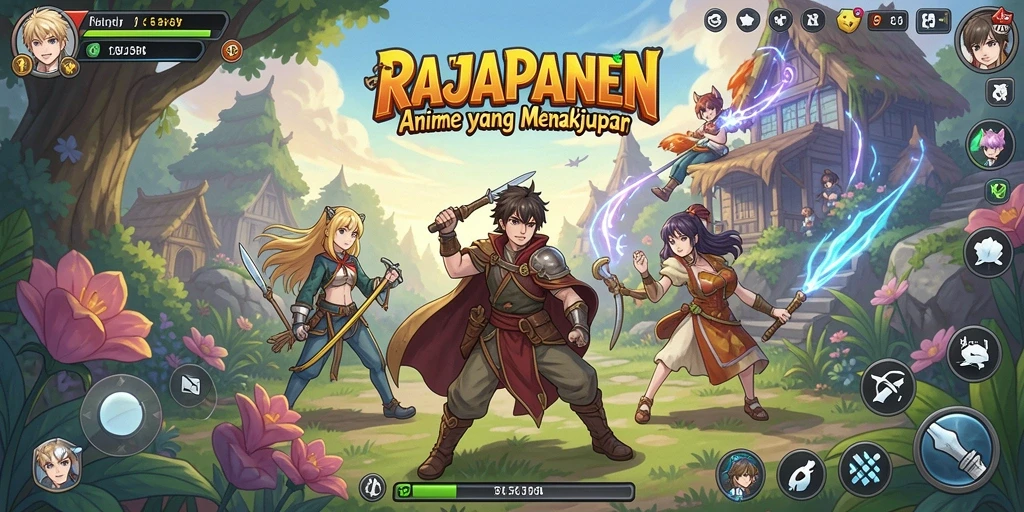 Tampilan gameplay RAJAPANEN dengan karakter anime yang menakjubkan.