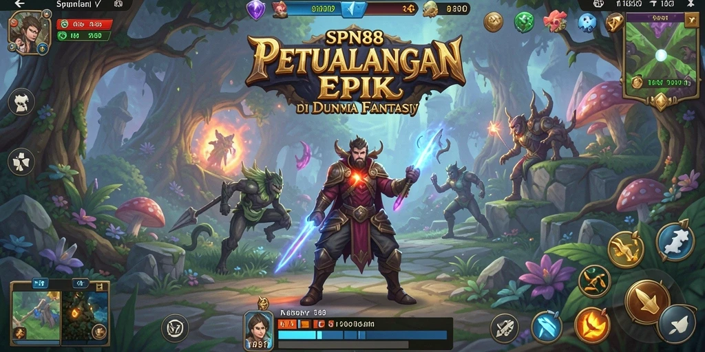Screenshot gameplay SPN88 yang menampilkan pertarungan epik di dunia fantasi.