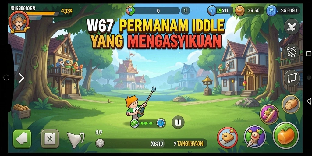 Tampilan gameplay Idle yang menarik dan penuh warna di W67.